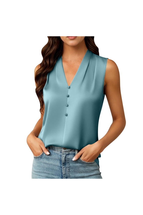 Tank Tops for Women Satin V Neck Ruched Sleeveless Tee Shirts Work Casual Tops Suit Undershirts