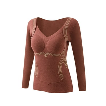 Dealovy Thermal Underwear Tops for Women V Neck Fleece Sleeveless Undershirt Padded Warm Base Layer Shirts
