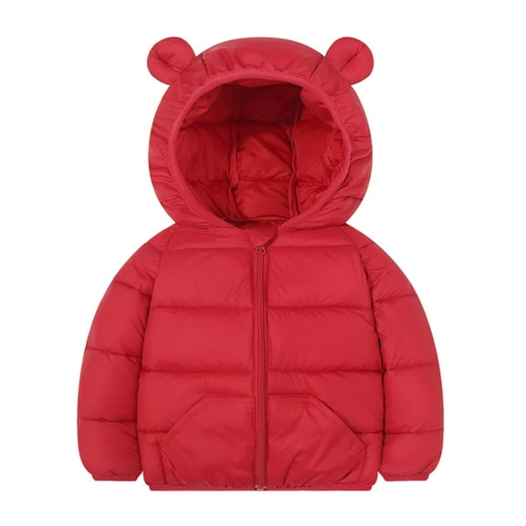Dealovy Toddler Baby Clothes Unisex Fall Winter Padded Jacket Coat Kids Zip up Solid Color Long Sleeve Hooded Coat with Cute Ears