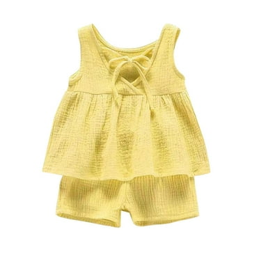 Dealovy Toddler Baby Girl Clothes Cotton Linen Sleeveless Tops with Shorts Cute Summer 2 Piece Outfits