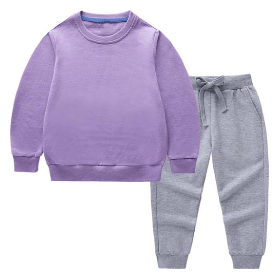 Dealovy Toddler Baby Sweatshirt Sets Kids Solid Color Cotton Two Piece Set Casual Crewneck Long Sleeve Top Drawstring Joggers