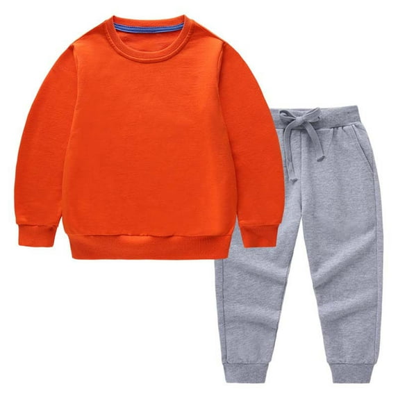 Dealovy Toddler Baby Sweatshirt Sets Kids Solid Color Cotton Two Piece Set Casual Crewneck Long Sleeve Top Drawstring Joggers