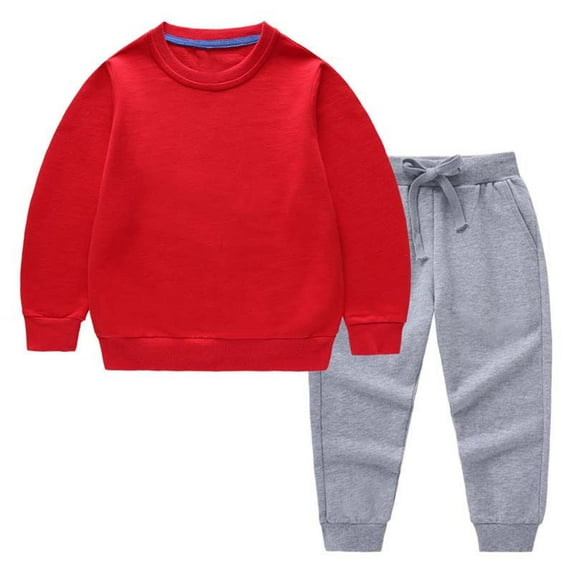 Dealovy Toddler Baby Sweatshirt Sets Kids Solid Color Cotton Two Piece Set Casual Crewneck Long Sleeve Top Drawstring Joggers