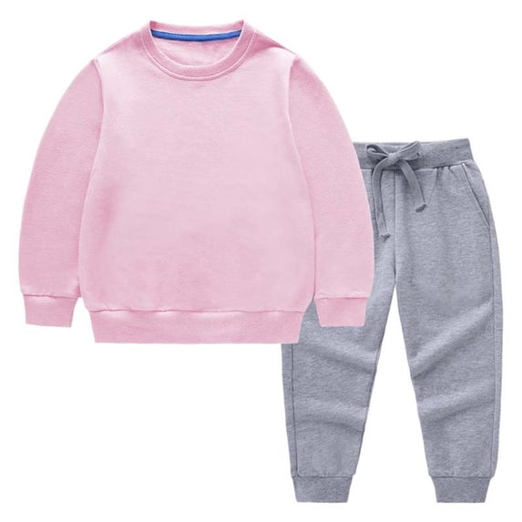 Dealovy Toddler Baby Sweatshirt Sets Kids Solid Color Cotton Two Piece Set Casual Crewneck Long Sleeve Top Drawstring Joggers