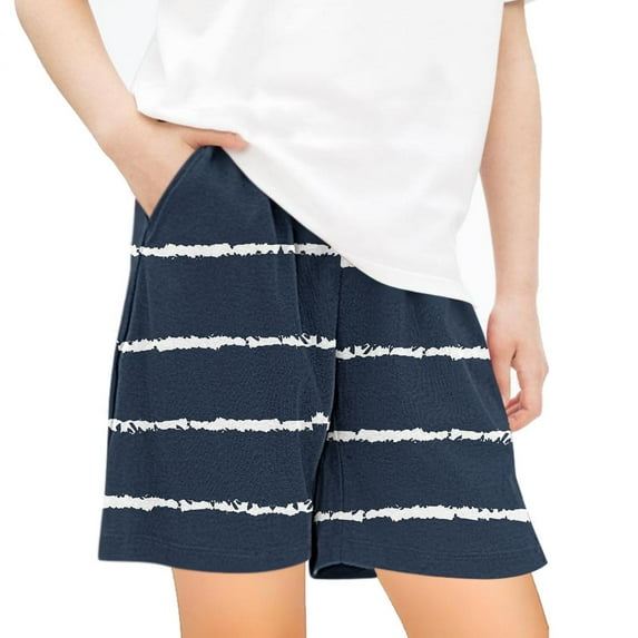 Dealovy Toddler Boys Girls Elastic Waist Gym Athletic Shorts Pull on Stripe Shorts with Pockets