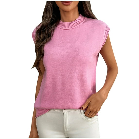 Dealovy Tops for Women Cap Sleeve Crewneck Pullover Knitwear Top Loose Fitted Comfy Plain Summer Tops