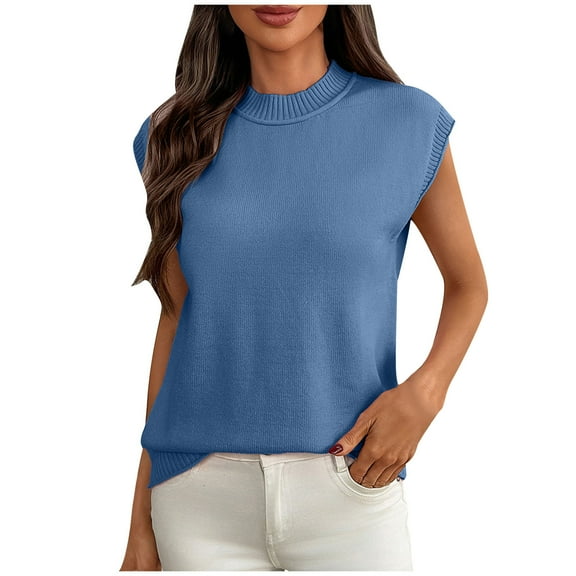 Dealovy Tops for Women Cap Sleeve Crewneck Pullover Knitwear Top Loose Fitted Comfy Plain Summer Tops