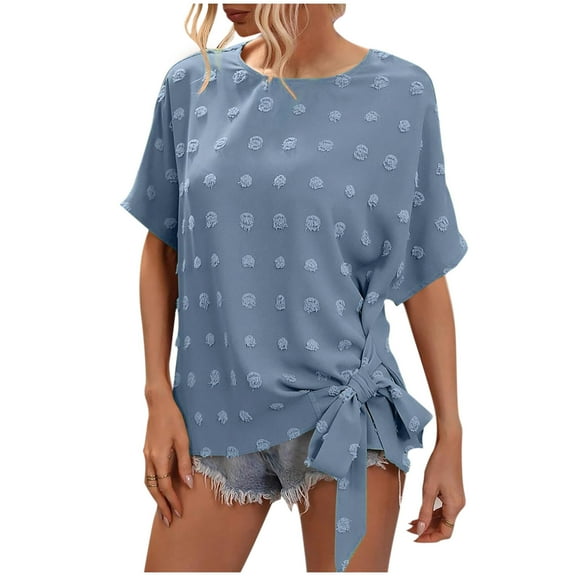 Dealovy Tops for Women Dressy Casual Short Sleeve Crewneck T Shirts Lightweight Solid Color Cute Blouses