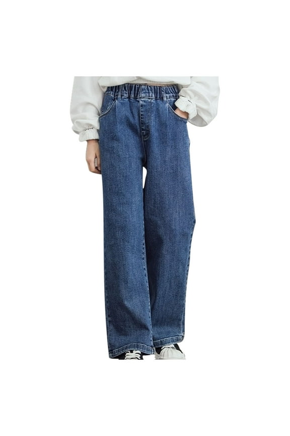 Wide Leg Denim Pants for Girls Elastic Waist Jeans Summer Casual Trousers Fall Clothes