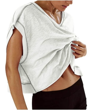 Dealovy Women Yoga T-Shirts Short Sleeve Workout Open Back Tops Casual Athletic Gym Crop Running Tees Shirts
