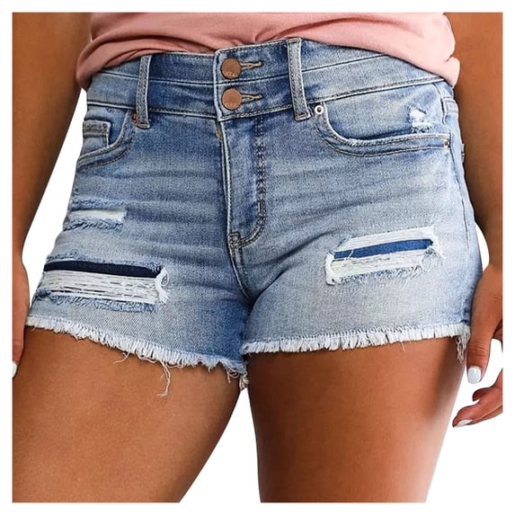 Dealovy Women's Denim Shorts Mid-High Waiste Ripped Jean Shorts Cutoff Stretchy Summer Casual Hot Jorts with Pockets