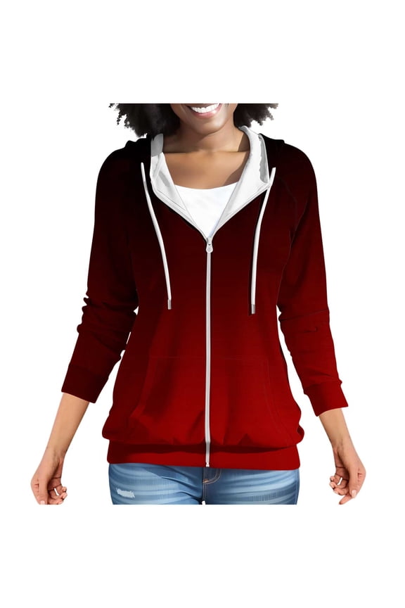 Women's Full Zip Hoodies Jackets Long Sleeve Set-In Hooded Sweatshirts Gradient Color Fall Casual Fashion Clothes