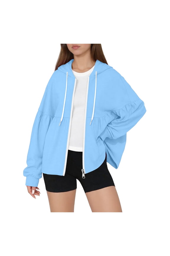 Women's Hoodies Casual Long Sleeve Sweatshirts Fall Spring Fall Zip Drawstring Sweat Jackets with Pockets