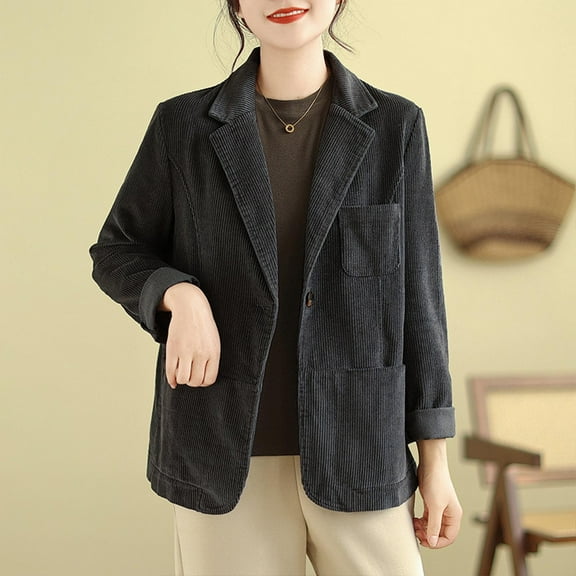 Dealovy Womens Corduroy Blazer Jackets Business Casual Open Front Outerwear Work Office Jacket Coat