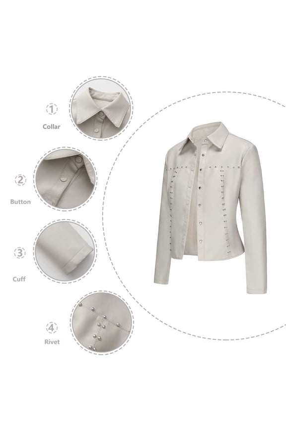 Womens Cropped Leather Jackets Casual Motorcycle Jacket Button down Coat Outerwear