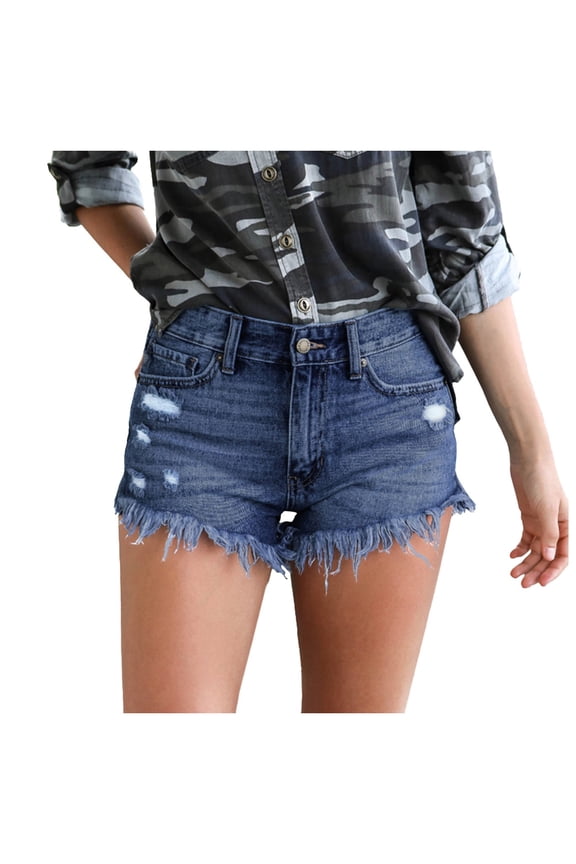 Womens Denim Shorts Mid-High Waisted Jean Shorts Ripped Cut off Stretchy Summer Distressed Short Jeans Jorts