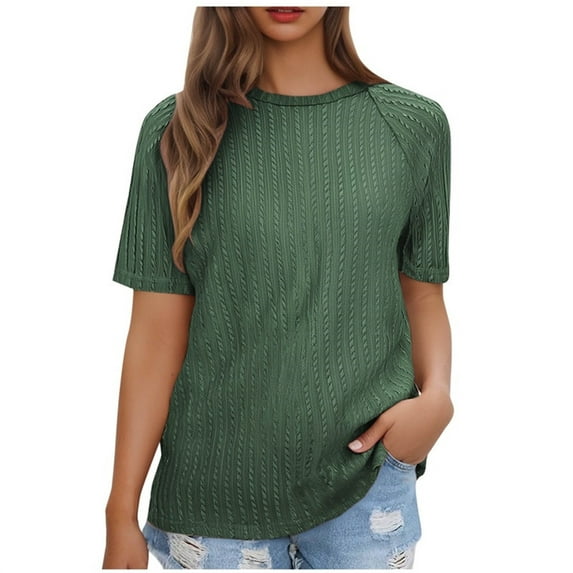 Dealovy Womens Dress Shirts Short Sleeve Dressy Casual Crew Neck Blouses Solid Color Work Office T-Shirts