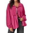 thumbnail image 1 of Dealovy Womens Jackets Long Sleeve Button down Shirts Pleated Patchwork Casual Loose Shacket, 1 of 9