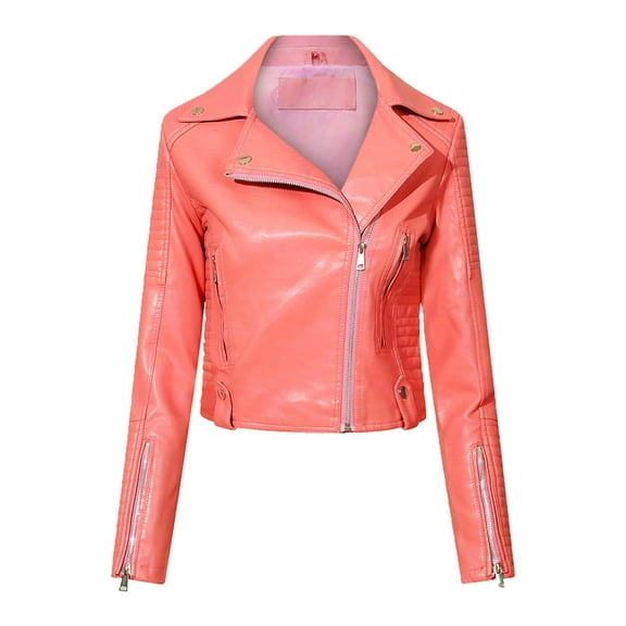 Dealovy Womens Leather Jackets Zip up Motorcycle Short Outerwear Long Sleeve Slim Fitted Jacket Coats