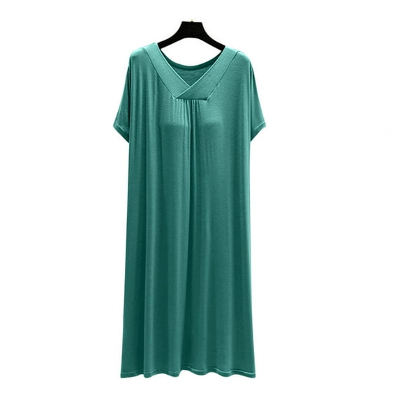 Dealovy Womens Nightgowns with Built in Bra Short Sleeve Pajamas Dress V Neck Sleepwear Comfy Solid Soft Nightshirts