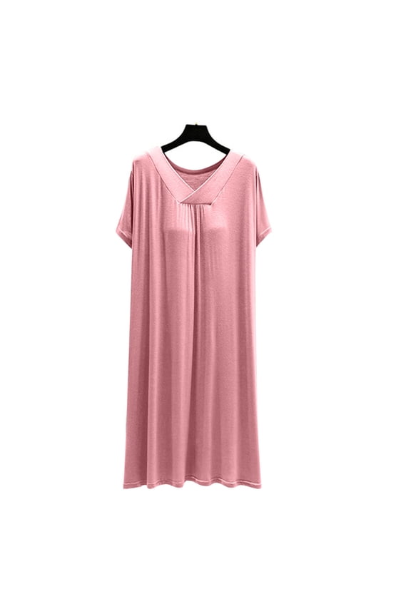 Womens Nightgowns with Built in Bra Short Sleeve Pajamas Dress V Neck Sleepwear Comfy Solid Soft Nightshirts