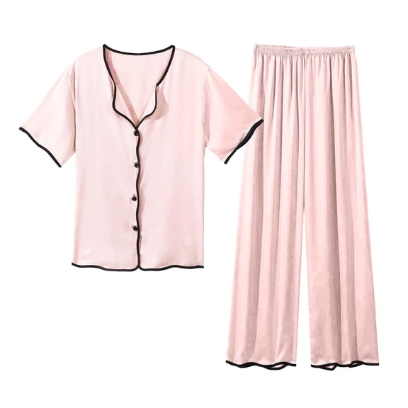 Dealovy Womens Pajama Sets Short Sleeve Button down Tops Long Pants Loungewear Sleepwear Matching Set