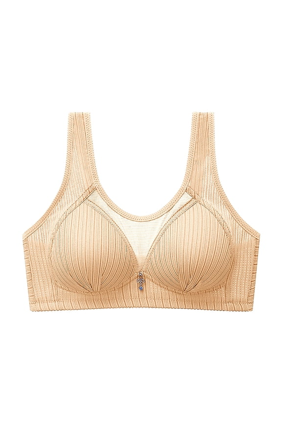 Womens Push up Bra No Underwire Mesh Sheer Deep Cup Pleated Front Comfortable Breathable Bra