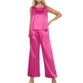 thumbnail image 1 of Dealovy Womens Satin Pajamas 2 Piece Set Sleeveless Lounge Set Tank Tops Wide Leg Pants Loungewear Outfits, 1 of 5