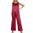 thumbnail image 1 of Dealovy Womens Satin Pajamas 2 Piece Set Sleeveless Lounge Set Tank Tops Wide Leg Pants Loungewear Outfits, 1 of 5
