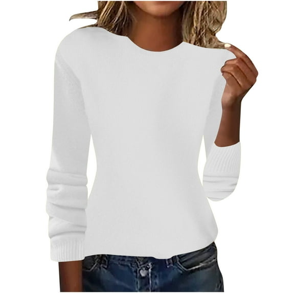 Dealovy Womens Sweaters Cotton Knitted Crewneck Breathable Regular Fitted Pullover Sweaters for Women Solid Color