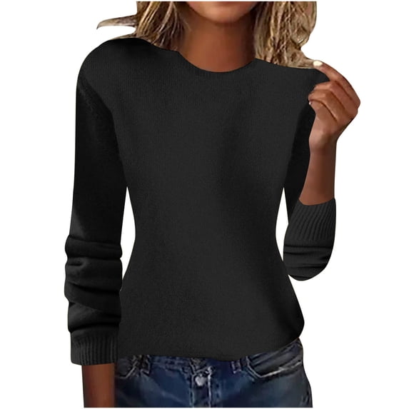 Dealovy Womens Sweaters Cotton Knitted Crewneck Breathable Regular Fitted Pullover Sweaters for Women Solid Color