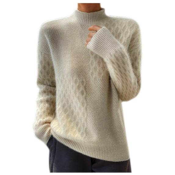 Dealovy Womens Sweaters Warm Long Sleeve Casual Knitted Tunic Sweater Winter Solid Color Turtleneck Pullover Tops