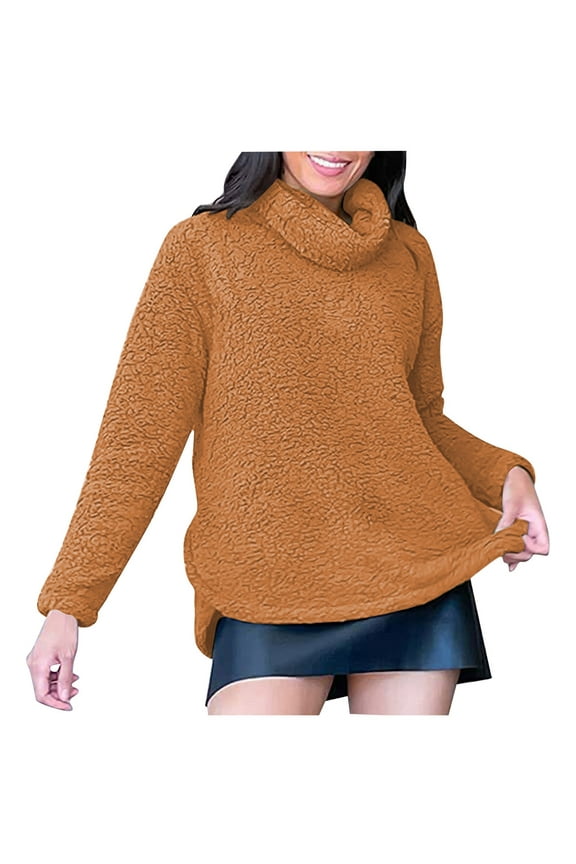 Womens Sweatshirts Fuzzy Fleece Turtleneck Pullover Tops Winter Oversized Sherpa Cozy Long Sleeve Shirts