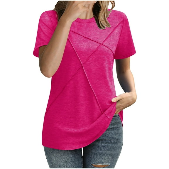 Dealovy Womens T Shirts Short Sleeve Casual Summer Top Round Neck T Shirts Solid Color Blouses Loose Fitting Tees