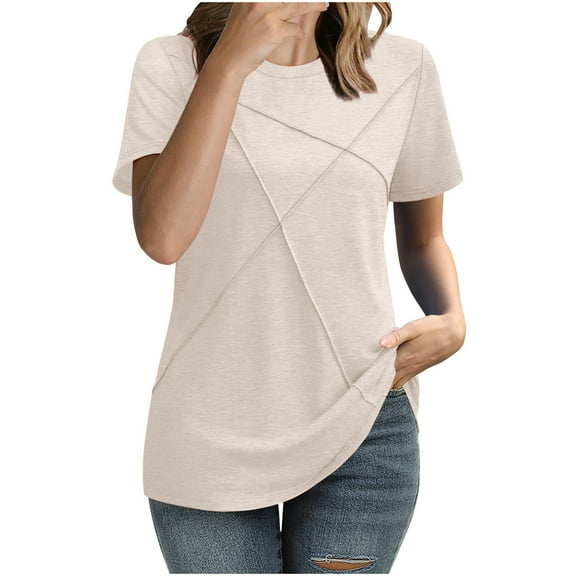 Dealovy Womens T Shirts Short Sleeve Casual Summer Top Round Neck T Shirts Solid Color Blouses Loose Fitting Tees