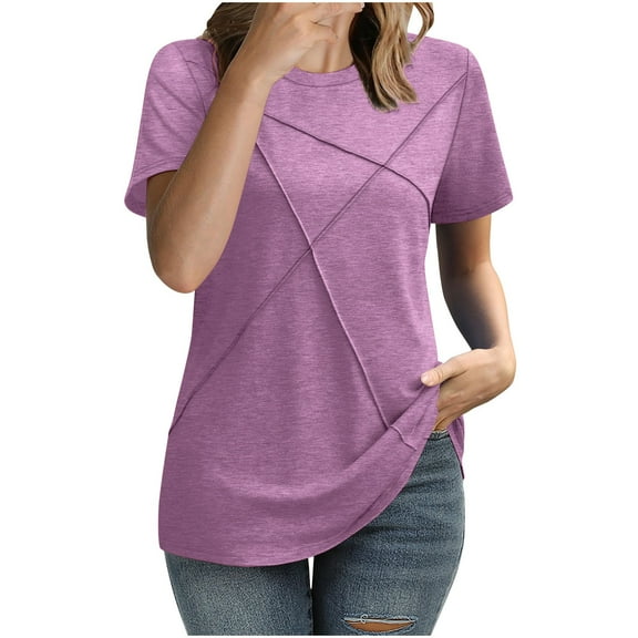 Dealovy Womens T Shirts Short Sleeve Casual Summer Top Round Neck T Shirts Solid Color Blouses Loose Fitting Tees