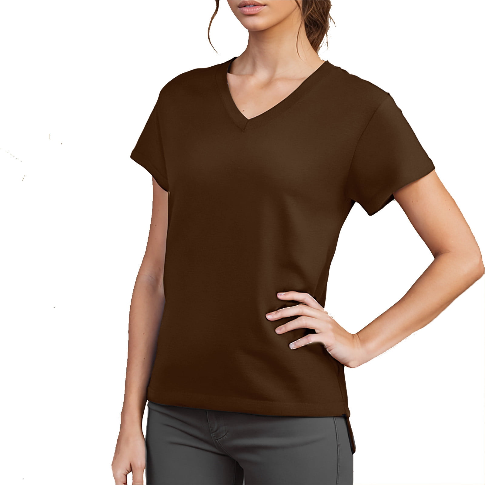 Dealovy V Neck T-Shirts for Women Short Sleeve Summer Tops Casual Loose ...