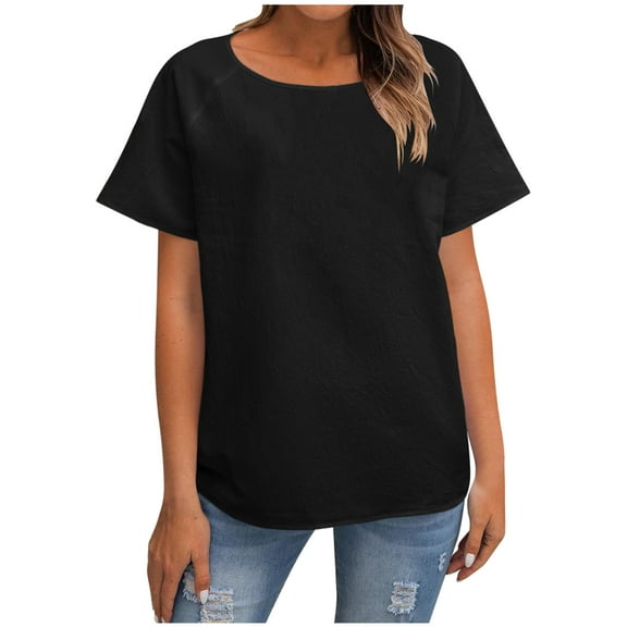 Dealovy Womens T Shirts Short Sleeve Plain Shirts Round Neck Solid Color Basic Summer Tees
