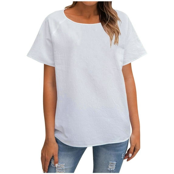 Dealovy Womens T Shirts Short Sleeve Plain Shirts Round Neck Solid Color Basic Summer Tees
