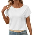 thumbnail image 1 of Dealovy Womens Tops Lace Crochet Back Dressy Casual Blouses Round Neck Loose Fitting Solid Color T-Shirts, 1 of 7