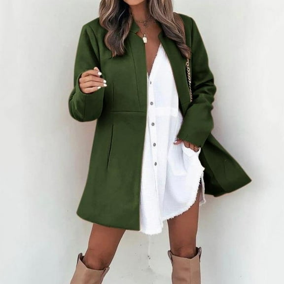 Dealovy Womens Trench Coat Mid-Length Coats Open Front Cardigan Casual Tweed Jackets Fleece Winter Clothes