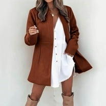 Dealovy Womens Trench Coat Mid-Length Coats Open Front Cardigan Casual Tweed Jackets Fleece Winter Clothes