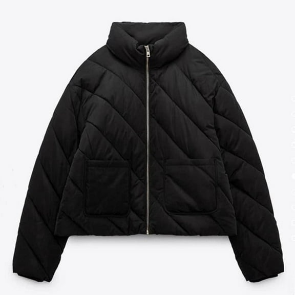 Dealovy Womens Winter Puffer Coat Zip up Stand Collar down Jacket Quilted Padded Coat with Pockets