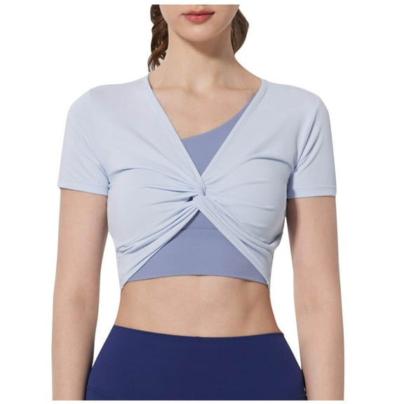 Dealovy Womens Workout Tops Short Sleeve Cropped Yoga T Shirts Stretchy Slim Fitted Athletic Going out Tops
