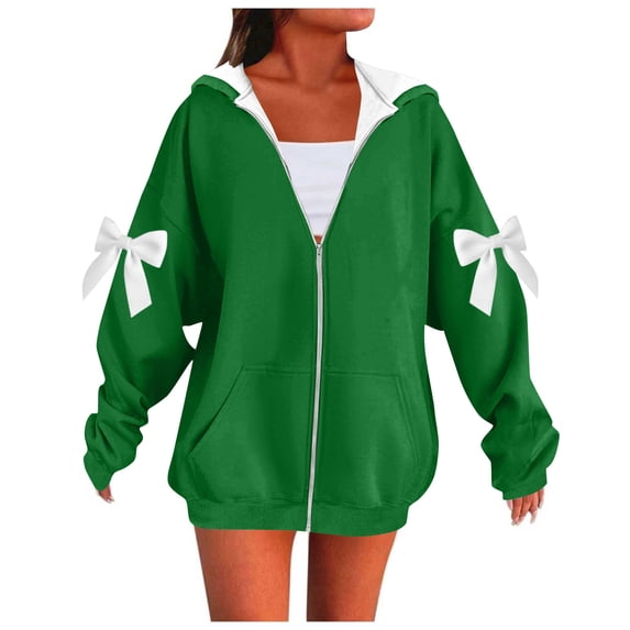 Dealovy Womens Zip up Hoodies Plus Size Long Sleeve Bows Oversized Sweatshirts with Pockets Fall Fashion Clothes