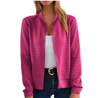 Dealovy Womens Zip up Jackets Crewneck Open Front Cardigan Jacket Casual Long Sleeve Outerwear
