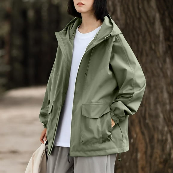 Dealovy Womens Zip up Plus Size Jackets Hiking Travel Windbreaker Jacket Long Sleeve Coats