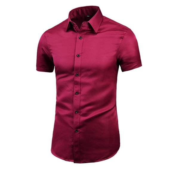 Dealovy Work Tops for Men Slim Fitting Button down Shirts Business Casual Collared Short Sleeve Shirts,Red,XL