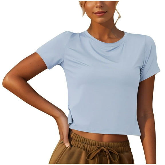 Dealovy Workout Crop Tops for Women Short Sleeve Yoga Top Lightweight Quick Dry Loose Fitted Athletic T Shirts
