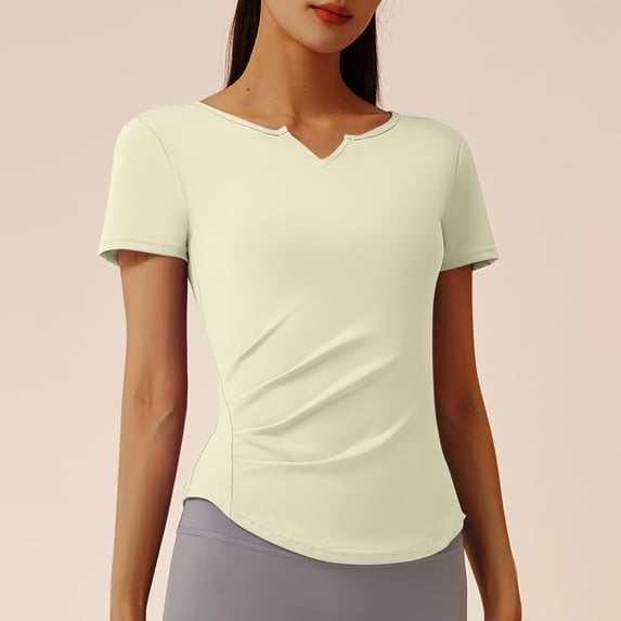 Dealovy Workout Tops for Women V Neck Slim Side Ruched Short Sleeve Gym Yoga Tops Summer Fashion